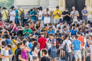 Large group playing Pokemon in Spain